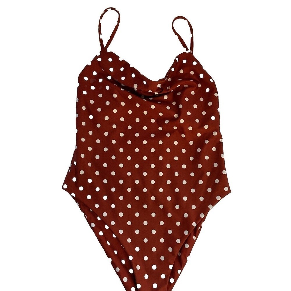 Women's Red Polka Dot NWOT Terracotta Sz XL One Piece Open Back Swimsuit Beach
